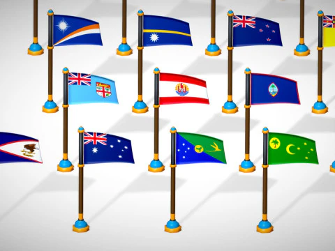 Oceania Countries Flags Pack Toon Style Low Poly Australian Region 3D Model