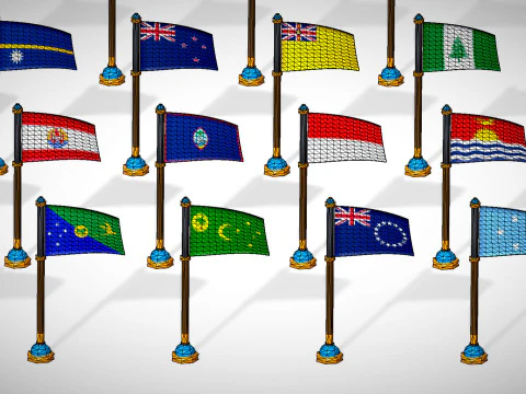 Oceania Countries Flags Pack Toon Style Low Poly Australian Region 3D Model