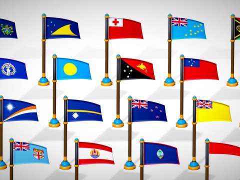 Paquete Banderas Países Oceanía Estilo Toon Región Australiana Low Poly Modelo 3D