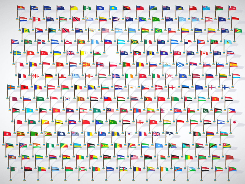 Paket Bendera Negara Dunia Gaya Toon Poli Rendah - Semua Bendera Negara - Bendera Dunia Model 3D .c4d .max .obj .3ds .fbx .stl .blend