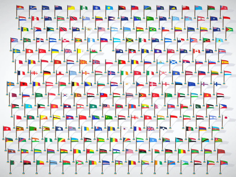 Pacote de bandeiras dos pa&iacute;ses do mundo Toon Style Low Poly - Todas as bandeiras dos pa&iacute;ses - Bandeiras do mundo Modelo 3D .c4d .max .obj .3ds .fbx .stl .blend 