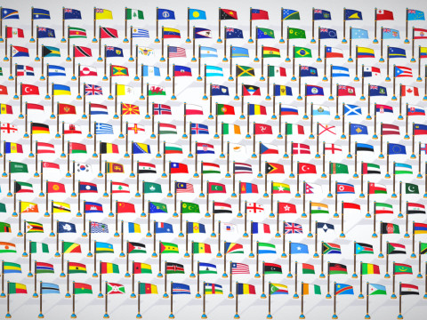 世界各国国旗包卡通风格低聚-所有国家国旗-世界国旗 3D 模型