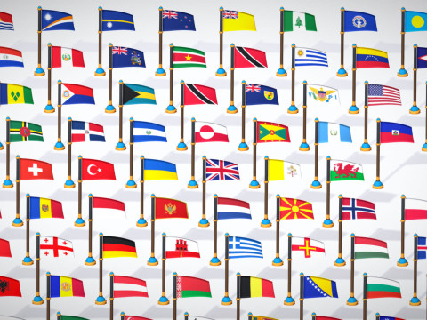 世界各国国旗包卡通风格低聚-所有国家国旗-世界国旗 3D 模型