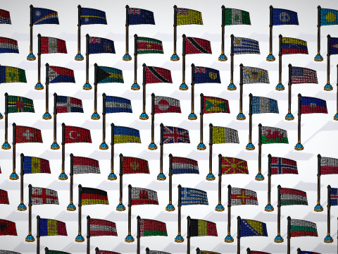 世界各国国旗包卡通风格低聚-所有国家国旗-世界国旗 3D 模型