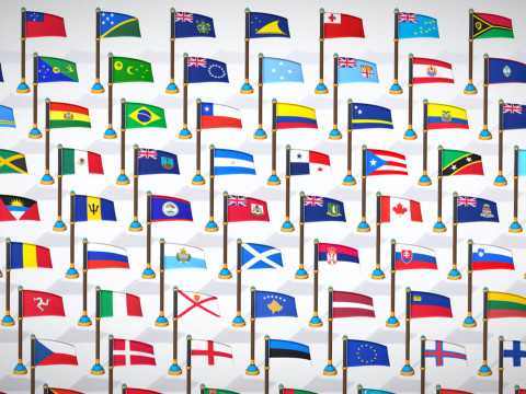 世界各国国旗包卡通风格低聚-所有国家国旗-世界国旗 3D 模型