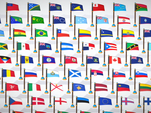 Pacote de bandeiras dos pa&iacute;ses do mundo Toon Style Low Poly - Todas as bandeiras dos pa&iacute;ses - Bandeiras do mundo Modelo 3D