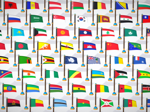 世界各国国旗包卡通风格低聚-所有国家国旗-世界国旗 3D 模型