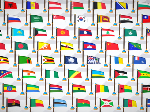 Pacote de bandeiras dos pa&iacute;ses do mundo Toon Style Low Poly - Todas as bandeiras dos pa&iacute;ses - Bandeiras do mundo Modelo 3D