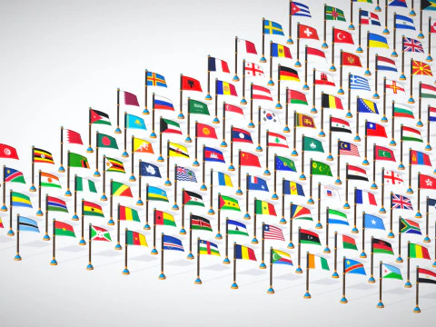 Pacote de bandeiras dos pa&iacute;ses do mundo Toon Style Low Poly - Todas as bandeiras dos pa&iacute;ses - Bandeiras do mundo Modelo 3D