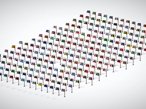 世界各国国旗包卡通风格低聚-所有国家国旗-世界国旗 3D 模型