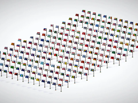 Pacote de bandeiras dos pa&iacute;ses do mundo Toon Style Low Poly - Todas as bandeiras dos pa&iacute;ses - Bandeiras do mundo Modelo 3D
