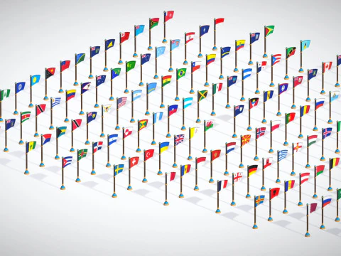 Pacote de bandeiras dos pa&iacute;ses do mundo Toon Style Low Poly - Todas as bandeiras dos pa&iacute;ses - Bandeiras do mundo Modelo 3D