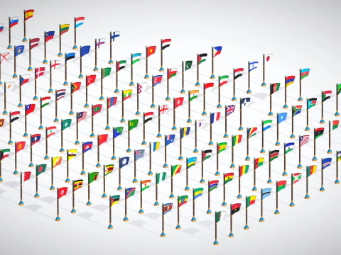 Pacote de bandeiras dos pa&iacute;ses do mundo Toon Style Low Poly - Todas as bandeiras dos pa&iacute;ses - Bandeiras do mundo Modelo 3D