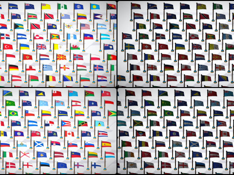 世界各国国旗包卡通风格低聚-所有国家国旗-世界国旗 3D 模型