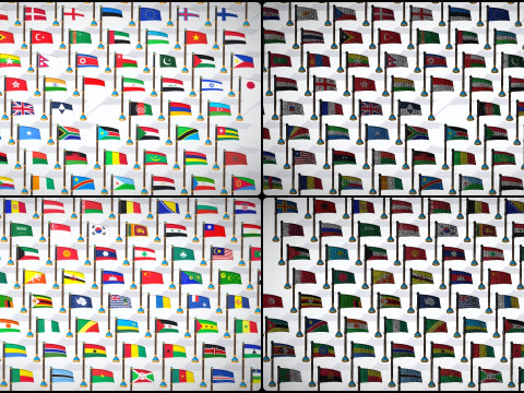 世界各国国旗包卡通风格低聚-所有国家国旗-世界国旗 3D 模型