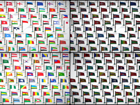 Pacote de bandeiras dos pa&iacute;ses do mundo Toon Style Low Poly - Todas as bandeiras dos pa&iacute;ses - Bandeiras do mundo Modelo 3D
