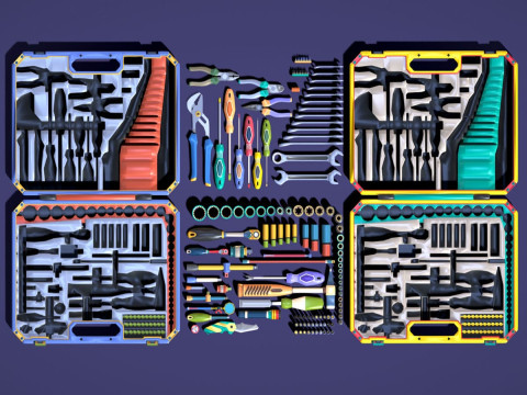 Industrial Toolkit Pack - 117 Lowpoly Toon Style Mechanical Tools Big Collection 3D Model