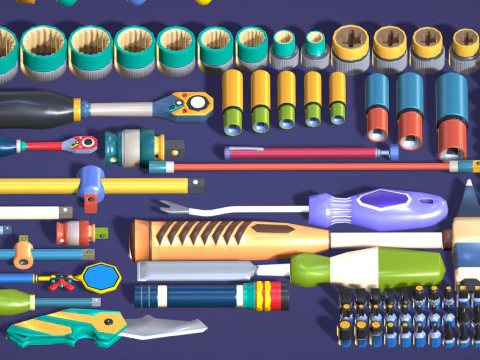 Industrial Toolkit Pack - 117 Lowpoly Toon Style Mechanical Tools Big Collection 3D Model