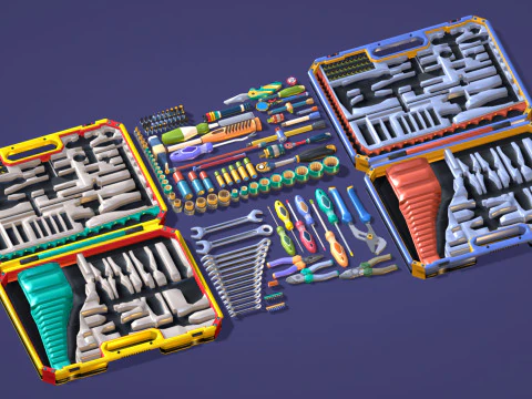 Industrial Toolkit Pack - 117 Lowpoly Toon Style Mechanical Tools Big Collection 3D Model