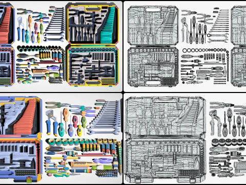 Industrial Toolkit Pack - 117 Lowpoly Toon Style Mechanical Tools Big Collection 3D Model