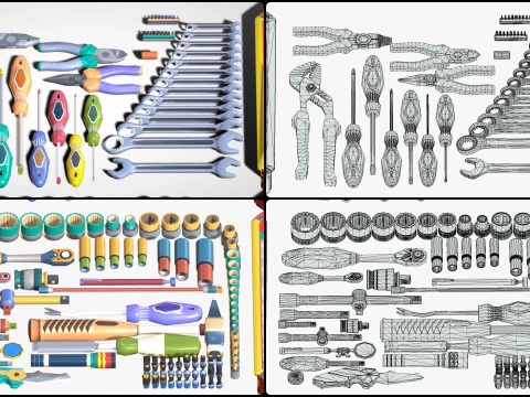 Industrial Toolkit Pack - 117 Lowpoly Toon Style Mechanical Tools Big Collection 3D Model