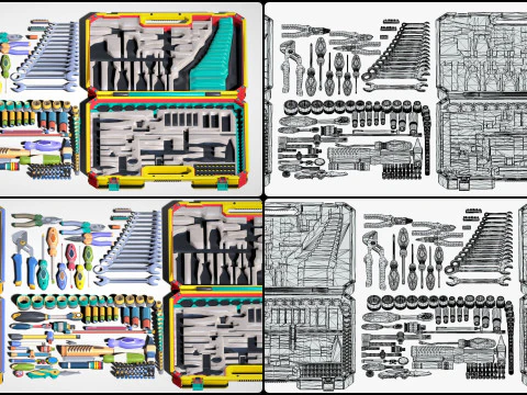 Industrial Toolkit Pack - 117 Lowpoly Toon Style Mechanical Tools Big Collection 3D Model