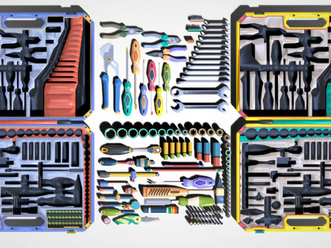 Industrial Toolkit Pack - 117 Lowpoly Toon Style Mechanical Tools Big Collection 3D Model