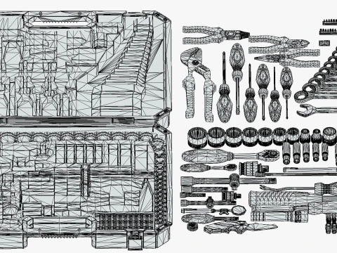 Industrial Toolkit Pack - 117 Lowpoly Toon Style Mechanical Tools Big Collection 3D Model