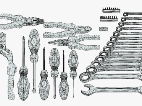 Industrial Toolkit Pack - 117 Lowpoly Toon Style Mechanical Tools Big Collection 3D Model