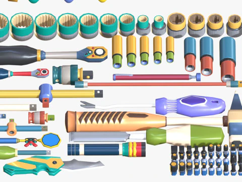 Industrial Toolkit Pack - 117 Lowpoly Toon Style Mechanical Tools Big Collection 3D Model