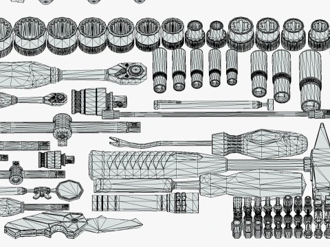 Industrial Toolkit Pack - 117 Lowpoly Toon Style Mechanical Tools Big Collection 3D Model