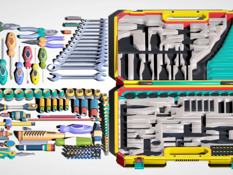 Industrial Toolkit Pack - 117 Lowpoly Toon Style Mechanical Tools Big Collection 3D Model