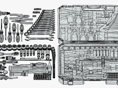 Industrial Toolkit Pack - 117 Lowpoly Toon Style Mechanical Tools Big Collection 3D Model