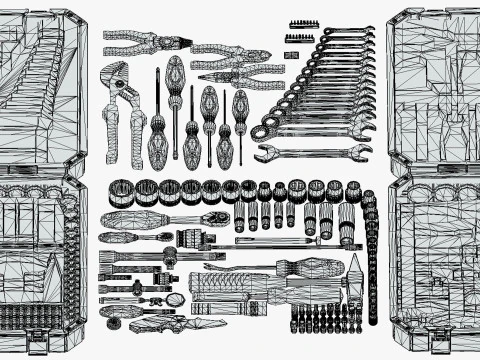 Industrial Toolkit Pack - 117 Lowpoly Toon Style Mechanical Tools Big Collection 3D Model