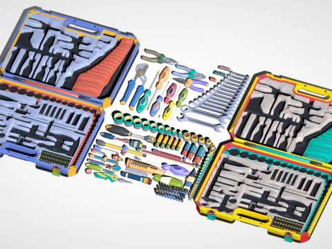 Industrial Toolkit Pack - 117 Lowpoly Toon Style Mechanical Tools Big Collection 3D Model