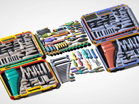 Industrial Toolkit Pack - 117 Lowpoly Toon Style Mechanical Tools Big Collection 3D Model