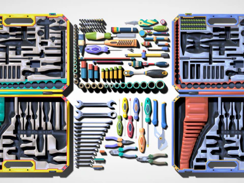 Industrial Toolkit Pack - 117 Lowpoly Toon Style Mechanical Tools Big Collection 3D Model