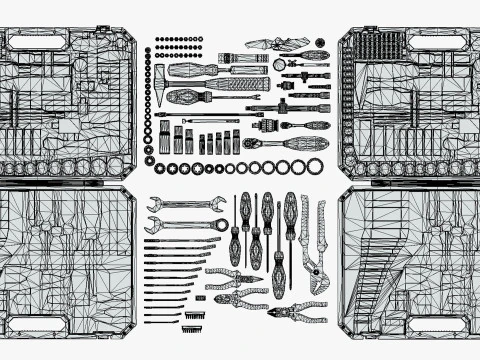 Industrial Toolkit Pack - 117 Lowpoly Toon Style Mechanical Tools Big Collection 3D Model