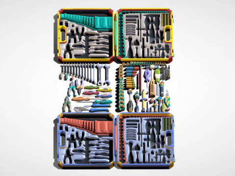 Industrial Toolkit Pack - 117 Lowpoly Toon Style Mechanical Tools Big Collection 3D Model