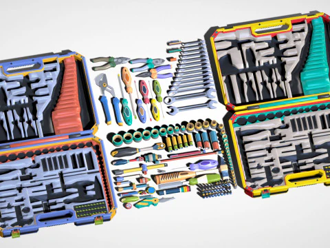 Industrial Toolkit Pack - 117 Lowpoly Toon Style Mechanical Tools Big Collection 3D Model