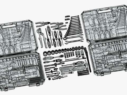 Industrial Toolkit Pack - 117 Lowpoly Toon Style Mechanical Tools Big Collection 3D Model