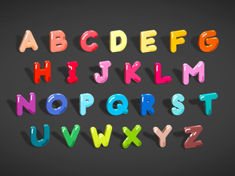 Simple Alphabets Numbers Pack 6 - Stylized Toon Metallic - Kids Learning Kit 3D Model
