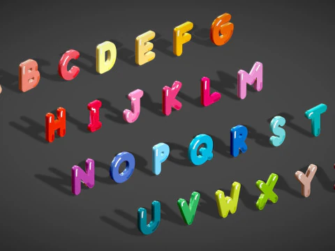 Simple Alphabets Numbers Pack 6 - Stylized Toon Metallic - Kids Learning Kit 3D Model