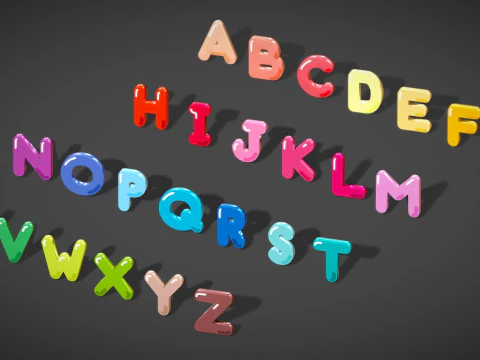 Simple Alphabets Numbers Pack 6 - Stylized Toon Metallic - Kids Learning Kit 3D Model