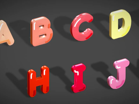 Simple Alphabets Numbers Pack 6 - Stylized Toon Metallic - Kids Learning Kit 3D Model