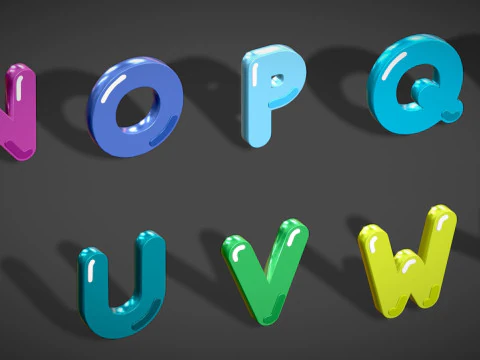Simple Alphabets Numbers Pack 6 - Stylized Toon Metallic - Kids Learning Kit 3D Model