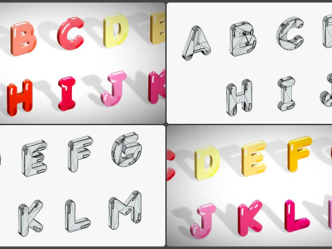 Simple Alphabets Numbers Pack 6 - Stylized Toon Metallic - Kids Learning Kit 3D Model