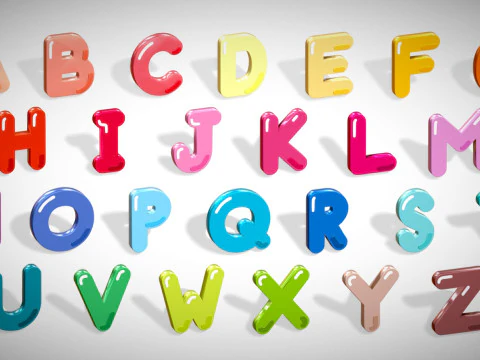 Simple Alphabets Numbers Pack 6 - Stylized Toon Metallic - Kids Learning Kit 3D Model