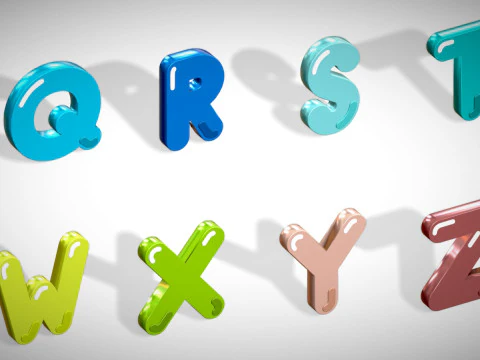 Simple Alphabets Numbers Pack 6 - Stylized Toon Metallic - Kids Learning Kit 3D Model