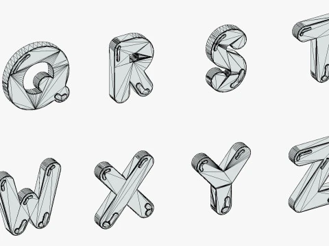 Simple Alphabets Numbers Pack 6 - Stylized Toon Metallic - Kids Learning Kit 3D Model